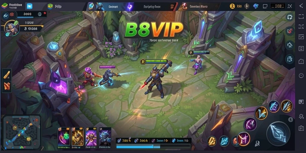 Tangkapan layar B8VIP menampilkan pertarungan seru dalam permainan MOBA.