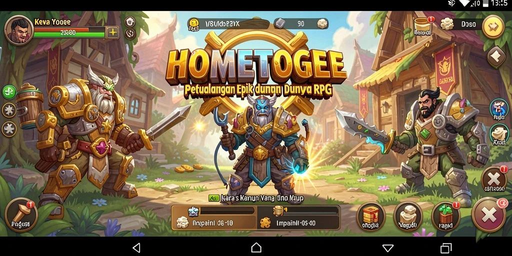 Tangkapan layar utama HOMETOGEL menampilkan aksi pertempuran RPG yang mendebarkan.