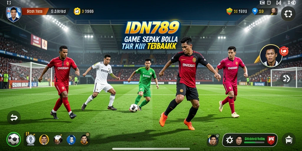 Tangkapan layar gameplay menarik dari IDN789 dengan aksi sepak bola nyata.