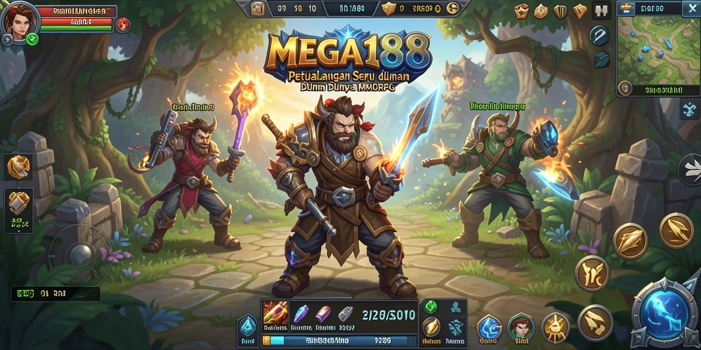 Screenshot utama MEGA188 menampilkan petualangan mendebarkan dalam MMORPG.