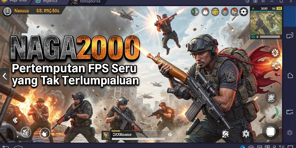 Screenshot gameplay NAGA2000 yang menunjukkan aksi pertempuran yang intens.