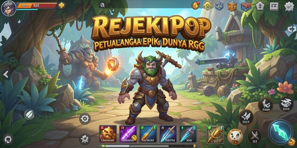Screenshot gameplay REJEKIPOP menunjukkan pertarungan seru dan karakter yang kaya detail.