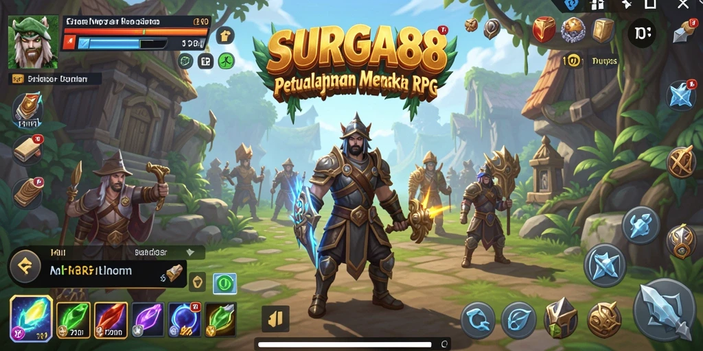 Screenshot utama SURGA88 menampilkan pertarungan epik dalam dunia RPG.