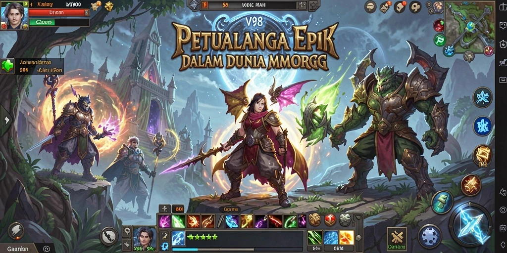 Screenshot menunjukkan aksi seru gameplay MMORPG V98 yang mendebarkan.